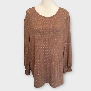 Adrianna Papell Womens Flowy Long Sleeve Pink Blouse Size Large Polkadot Ruffled